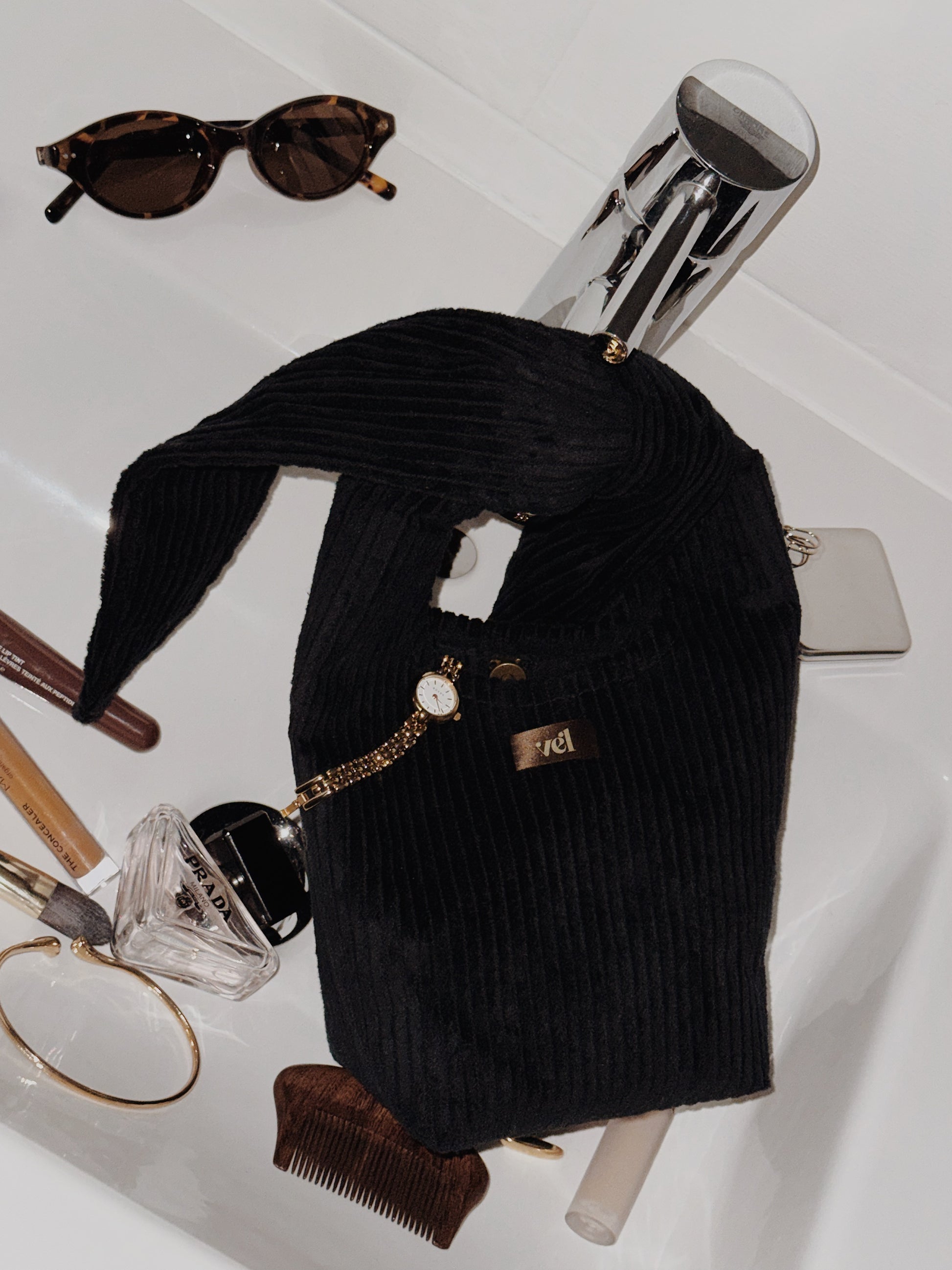 Velveta clutch "vēlme mini" Zili melns
