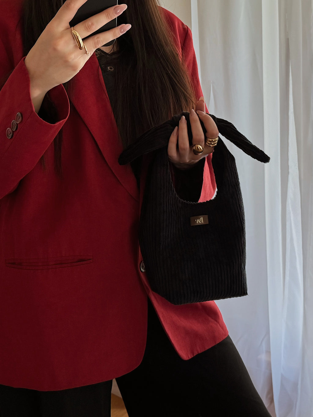 Velveta clutch "vēlme mini" Zili melns