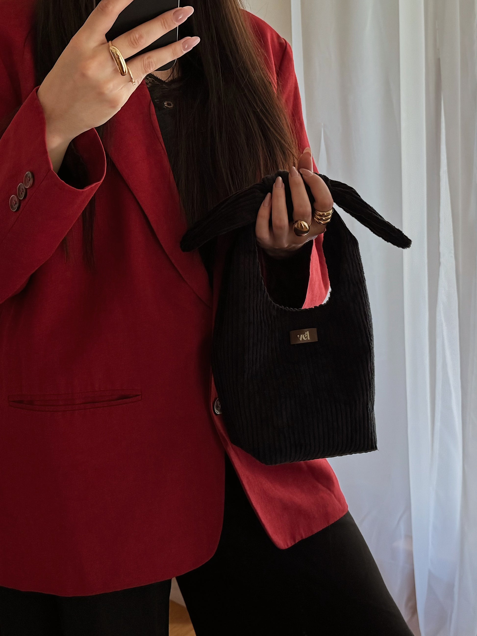 Velveta clutch "vēlme mini" Zili melns